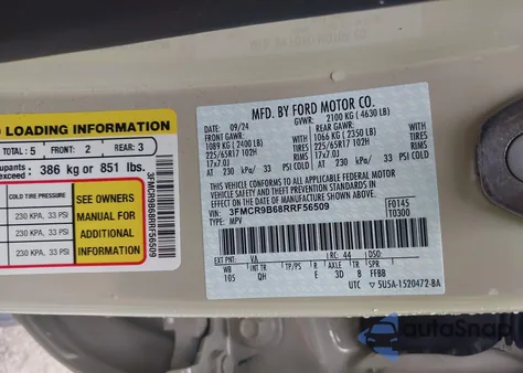 2024 Ford Bronco Sport Big Bend from USA, damaged, VIN 3FMCR9B68RRF56509